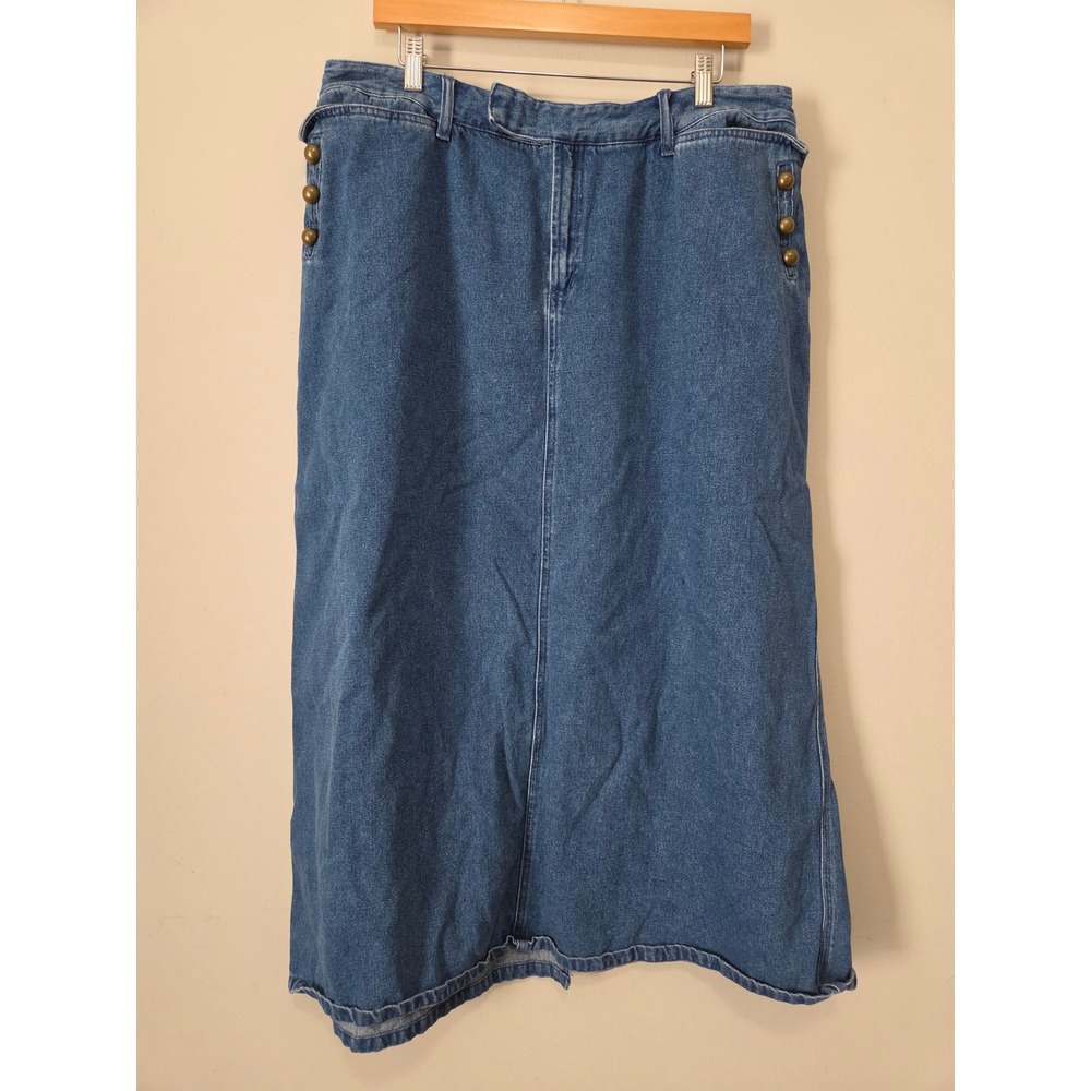 Kim Rogers Womens 18W Denim Maxi Skirt Blue Cotton Side Button Long Jean Skirt